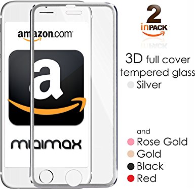 iPhone 7, 6, 6s 3D Screen Protector Glass with Titanum Edge Silver Full Cover [2-Pack] 4.7" by miaim