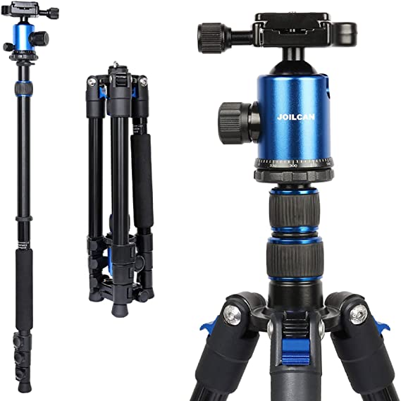Joilcan 60” Aluminum Travel Tripod,2-in-1 Compact Lightweight DSLR Camera Monopod Tripod with 360° Panorama Ball Head and Carry Bag