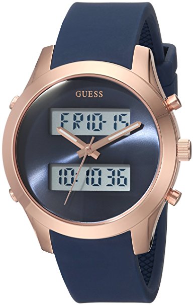 GUESS Women's Stainless Steel Digital Casual Watch, Color: Rose Gold-Tone/Blue (Model: U0894L3)