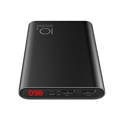 SOLOVE A9S Portable Charger 10000mAh Ultra Slim Power Bank 2.4A Output High Speed Charging External Battery for iPhone, iPad and Samsung Galaxy and More (Black)