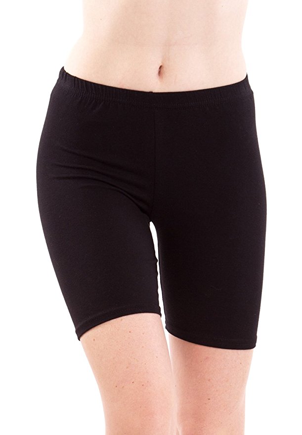 Ladies Mid Thigh Cotton or Modal Spandex Active Shorts, Multiple Colors