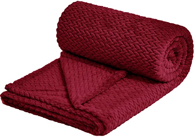 NEWCOSPLAY Super Soft Throw Blanket Premium Silky Flannel Fleece Leaves Pattern Lightweight Blanket All Season Use (888-red, Throw(50"x60"))
