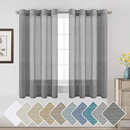 H.VERSAILTEX Linen Sheer Curtains 63 Pair Set Linen Textured Sheer Curtains Nickel Grommet Window Treatment Panels for Villa/Hall/Parlor, Open Weave - Charcoal - 52" W x 63" L