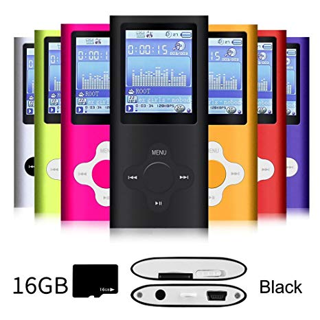 G.G.Martinsen Black Versatile MP3/MP4 Player with a 16GB Micro SD Card, Support Photo Viewer, Radio and Voice Recorder, Mini USB Port 1.8 LCD, Digital MP3 Player, MP4 Player, Video/Media/Music Playe