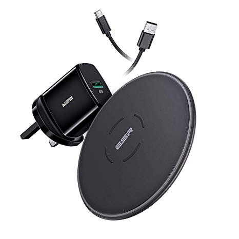 ESR Wireless Charger Set(UK Standard), 7.5W/10W, with QC 3.0 Adapter, Fast-Charging Compatible with iPhone 11/11 Pro/11 Pro Max/Xs/Xs Max/XR/X/8/8 , Note 10/10 Plus/S10/S10 /S10e/S9/S9 , Other Devices