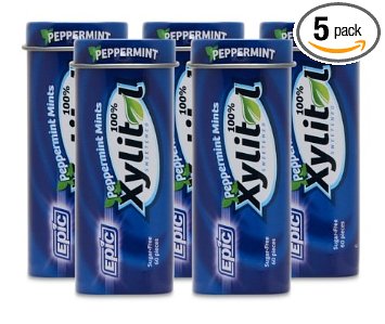 Epic Dental 100 Xylitol Sweetened Mints Peppermint 60 Count Pack of 5