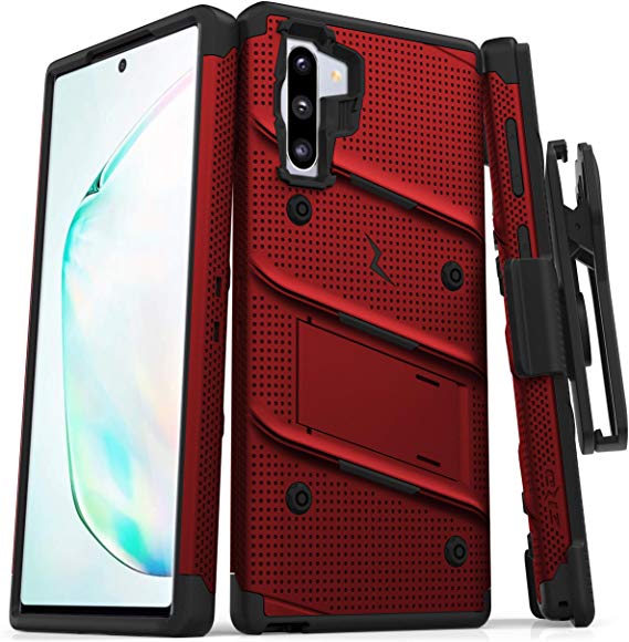 ZIZO Bolt Series Samsung Galaxy Note 10 Case | Heavy-Duty Military-Grade Drop Protection w/Kickstand Included Belt Clip Holster Lanyard (Red/Black)