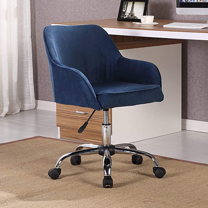 Belleze Office Chair Adjustable Swivel Mid-Back Desk Chair Task Velvet Seat Backrest Support, Blue
