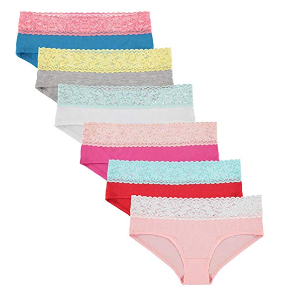 Free to Live 6 Pack Lace Panties - Flattering Contrast Hipster Cut Underwear