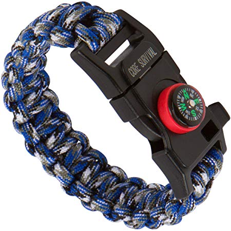 Core Survival Paracord Survival Bracelet - Hiking Multi Tool, Emergency Whistle, Compass for Hiking, Camp Fire Starter 5-in1 Set
