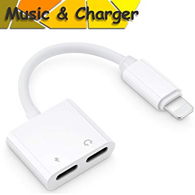 Dual Lightning Adapter Splitter 2 in 1 Headphone Audio & Charger for iPhone X/8/8 Plus/7/7 Plus Double lightning ports Earphone Jack (Audio Charge Music Control Phone Call) Support IOS 10.3 and Later