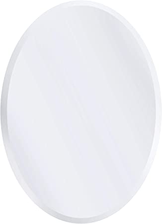 Modern Minimalist Oval Wall Mirror, Frameless with Beveled Edge, Large, 24x36 Inches