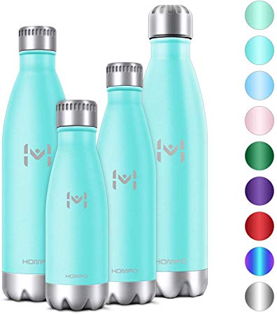 HOMPO Stainless Steel Water Bottle - 12/17/ 26/ 32oz BPA Free Vacuum Insulated Metal Reusable Water Bottle, Double Walled Keeps Hot & Cold Leak Proof Drinks Bottle for Kids, Sports, Gym