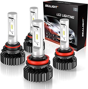 SEALIGHT 9005/HB3 High beam H11/H9 Low Beam LED Headlight Bulbs Combo Package CSP Chips 6000LM 6000K (4 Pack, 2 Sets)