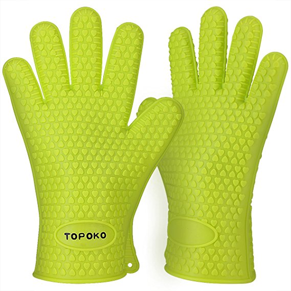 New Hot Sale Oven Mitts Gloves Resistant MAX Heat Silicone BBQ Grilling Gloves for Cooking Baking Barbecue Potholder-Green