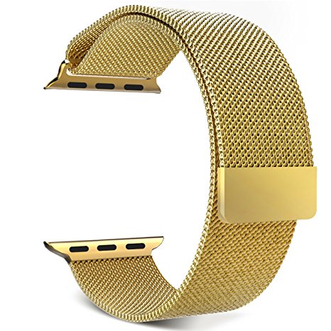 MoKo Apple Watch Band, Milanese Loop Stainless Steel Bracelet Smart Watch Strap for iWatch 42mm All Models with Unique Magnet Lock, No Buckle Needed (Not Fit iWatch 38mm Version 2015) – Gold