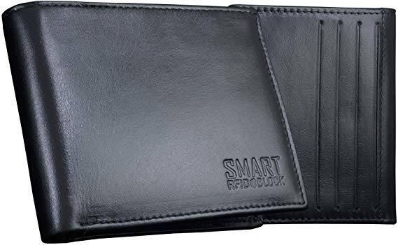 RFID Blocking Wallet - Mens Leather Wallet - Bifold with Coin Pocket for Men - 100% NFC Protected Credit Debit Cards - Smart SM-902PBL