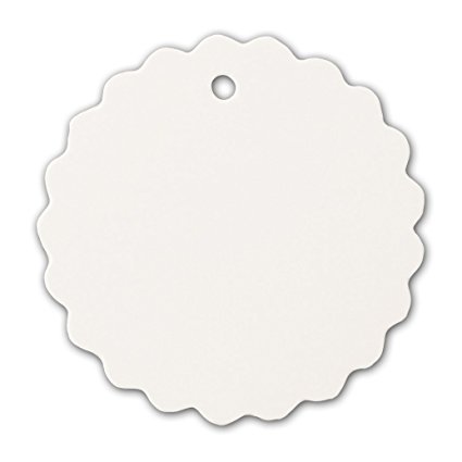 LWR Crafts 100 Hang Tags Scalloped Round with Jute Twines 100ft (2", White)