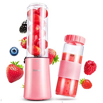 Blusmart 150W High-Speed Personal Blender, Two 280ML Travel Sport Bottles with Lids for Delicious, Nutritious and Healthy Juice Recipes, Pink