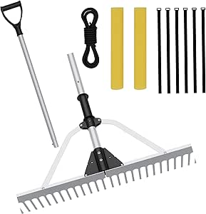 Goplus 36 Inch Pond Rake, 2-in-1 Floating Lake Weed Rake Aluminum Collapsible Rake W/ Extension Handle & 20 FT Throwing Rope, Landscape Rake for Leaves Removal, Garden Pond Lake Lawn Care Tool