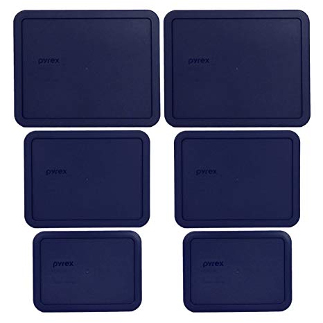 Pyrex (2) 7212-PC (2) 7211-PC (2) 7210-PC Dark Blue Rectangle Plastic Storage Lids - 6 Pack