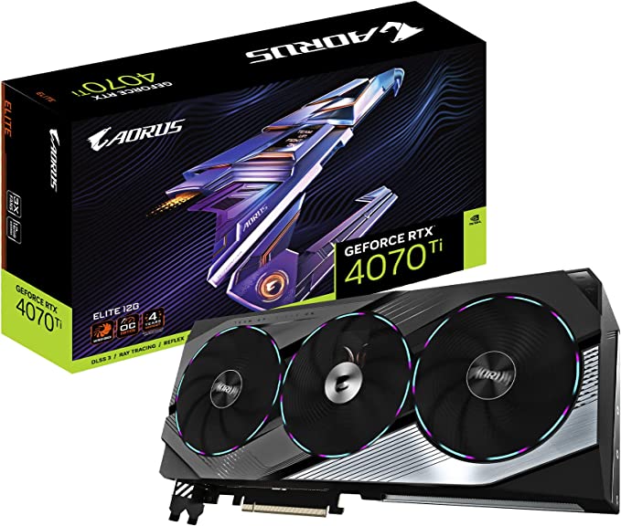 Gigabyte AORUS GeForce RTX 4070 Ti Elite 12G Graphics Card, 3X WINDFORCE Fans, 12GB 192-bit GDDR6X, GV-N407TAORUS E-12GD Video Card