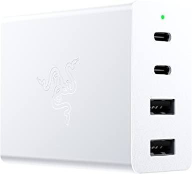 Razer USB-C 130W GaN Charger Portable Powerhouse: Small and Mighty - Charge Up-to-4 Devices - Faster Charging - Mobility in Mind - Safer Power Delivery - White