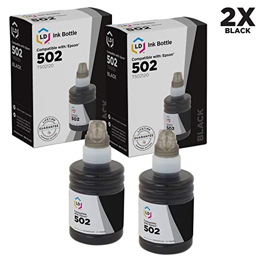 LD Compatible Ink Bottle Replacement for Epson 502 T502120-S (Black, 2-Pack)