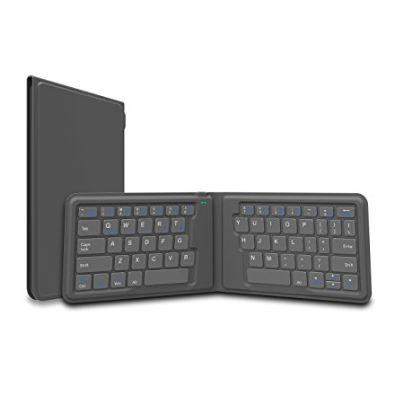 Dansrue Ultra Slim Portable Foldable Keyboard for Windows iOS Mac Android, 2017 Natural Ergonomic Rechargeable Wireless Foldable Bluetooth Keyboard