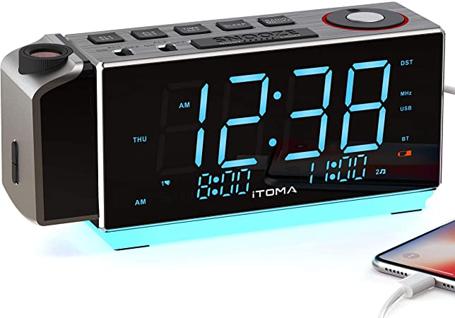 iTOMA Alarm Clock Radio-Time Projection,FM Radio,Dual Alarm,Snooze,Brightness Dimmer,USB Charging Port,Big Display，Night Light,3.5 mm Earphone Jack(CKS509)