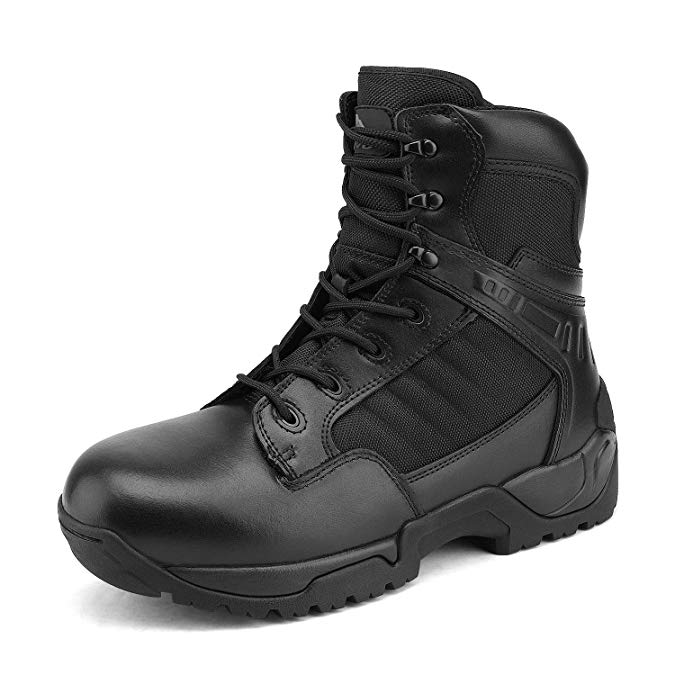 NORTIV 8 Men's Military Tactical Work Boots Side Zipper Leather Motorcycle Combat Bootie