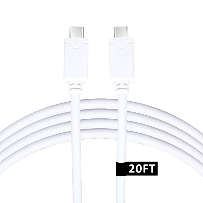 20 Foot Vebner USB-C to USB-C 2.0 Cable (White) - Charge Cable [2.9A] Compatible with MacBook Pro 2018/2017, iPad Pro/MacBook Air 2018, Galaxy S9/S8 Plus, Pixel 2 and Other Compatible Devices