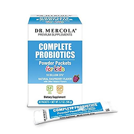 Dr Mercola Probiotics Powder Packets for Kids - 1 Box (30 Packets/Box) - Complete 10 Billion CFU - Natural Raspberry Flavor - Premium Dietary Supplement