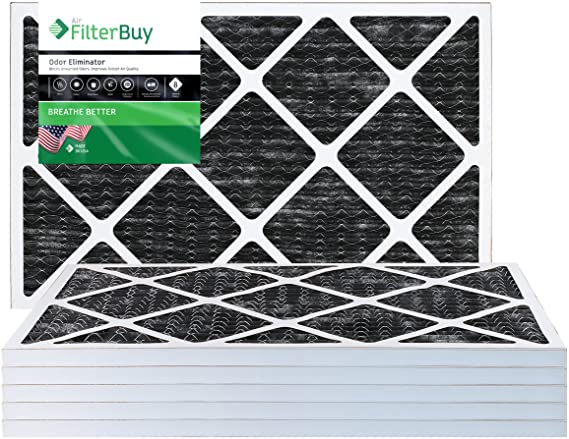 FilterBuy Allergen Odor Eliminator 14x20x1 MERV 8 Pleated AC Furnace Air Filter with Activated Carbon - Pack of 6-14x20x1