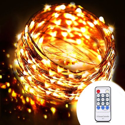 OrgMemory Dimmable LED String Lights, (40 Ft, 120 Leds, Warm White), Waterproof Twinkle Lights, Copper Wire String Lights for Party, Wedding, Xmas, Indoor and Outdoor Decor