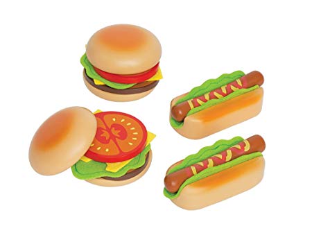 Hape Hamburger and Hot Dogs Wooden Play Kitchen Food Set with Accessories