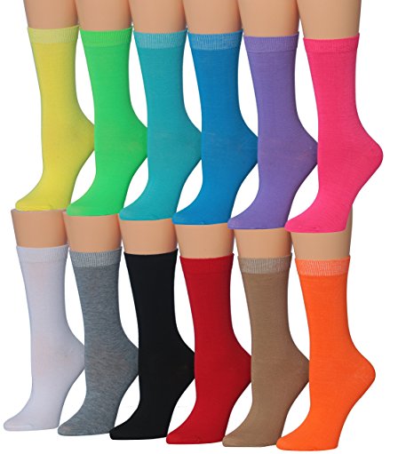 Tipi Toe Women's 12-Pairs Lightweight Solid Colored Crew Socks