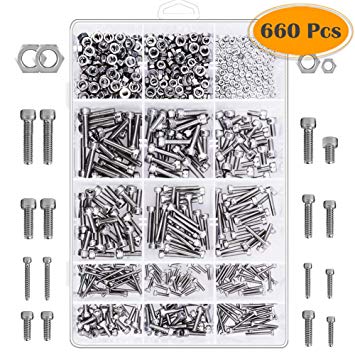 Anezus 660Pcs M2 M3 M4 Stainless Steel Hex Socket Head Cap Screws Nuts Assortment Kit with Storage Box for Laptop, Industrial, 3D Printer