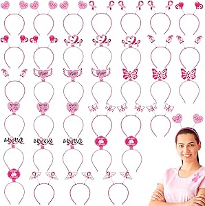 Lyrow 36 Pcs Breast Cancer Headband Elastic Hair Pink Ribbon Hairband Yoga Hair Bands Symboling Encouraging Hope Faith Strength Courage Sport Hair Accessories Gift for Women Girls