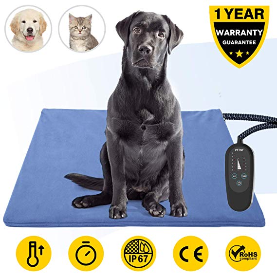 Upgrade Pet Heating Pad with Timer,Electric Pet Bed Warmer,Waterproof Heating Pad for Dogs Cat,Soft Heated Pet Mat,Indoor Pet Thermal Pad with Chew Resistant Cord,Washable Cover,Adjustable Temperature