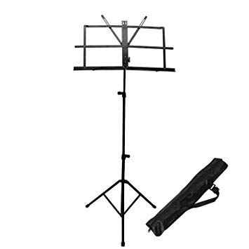Professional Collapsible Orchestra Portable Adjustable Metal Folding Music Stand with Music Book Clip and Carry Bag - Black
