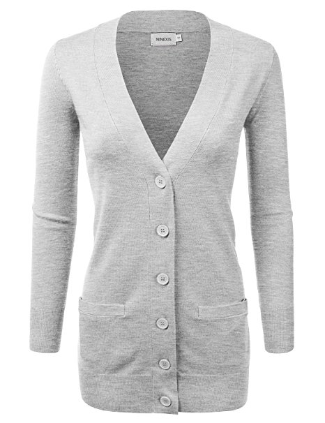 NINEXIS Women's Basic Long sleeve Button Down Knit Cardigan