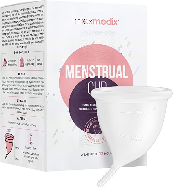 Luxury Menstrual Cup (Size S) - Safe & Soft Silicone Reusable Sanitary Menstrual Cup for A Happy Period, Great for Light & Heavy Flow, Natural, Sustainable Alternative to Pads & Tampons