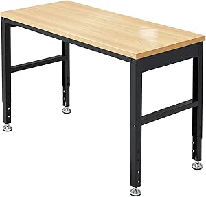 Adjustable Workbench 48" 2000 Lbs Load Capacity Heavy Duty Wood Work Bench, Smooth Surface Work Table for Garage, Workshop, Office, Home, Commercial…