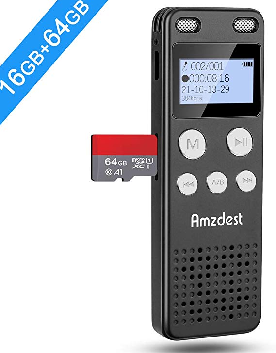 Digital Voice Recorder, Amzdest 16GB Voice Recorder for Lectures, Meetings, Class, Interview, Portable Voice Activated Recorder with Playback, Rechargeable Audio Recorder Compatible with Mac/Win