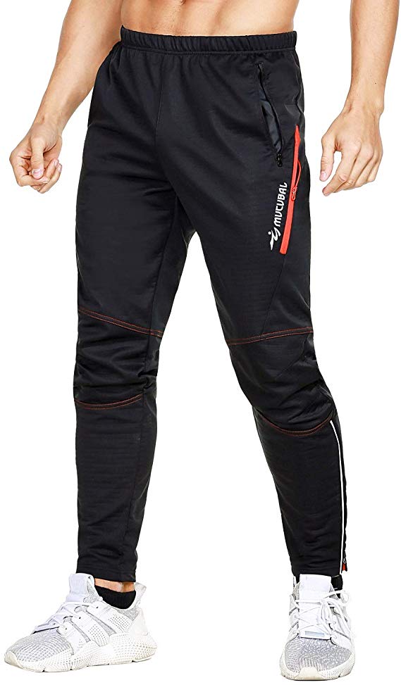 MUCUBAL Men's Fleece Bike Cycling Pants Windproof and Water-Resistant Athletic Running Trousers for Outdoor Sports