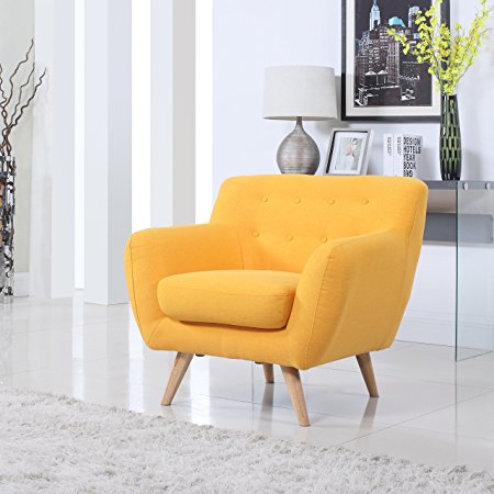 Mid Century Modern Tufted Button Living Room Accent Chair (Yellow)