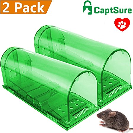 CaptSure Humane Smart Mouse Trap, Live Catch and Release Rodents, No Kill, No Pain, Safe around Children & Pet (2 Pack Set)