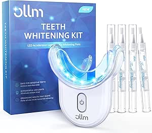 Teeth Whitening Kit with Gel Pen - Ollm Teeth Whitener with 32X LED Light, 35% Carbamide Peroxide, 4 Gel Syringes, 2 Trays, 10-Minute Fast Whitening with 28 Treatment, Non-Sensitive Tooth Stain Remove