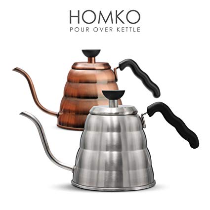 HOMKO Coffee Drip Kettle - Pour Over Tea Kettle Gooseneck Kettle Stovetop - 40floz (1.2L, Silver)